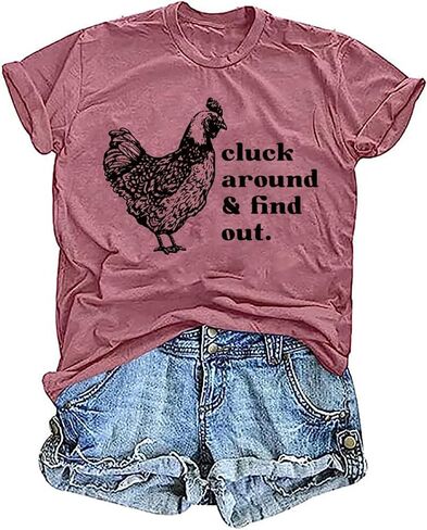 Cluck Around & Find Out Shirt Women Funny Chicken Graphic Tee Inspirational Letter Loose Work Top Casual Farmer Tshirt in Saudi Arabia