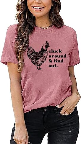 Cluck Around & Find Out Shirt Women Funny Chicken Graphic Tee Inspirational Letter Loose Work Top Casual Farmer Tshirt in Saudi Arabia