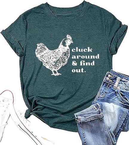 Cluck Around & Find Out Shirt Women Funny Chicken Graphic Tee Inspirational Letter Loose Work Top Casual Farmer Tshirt in Saudi Arabia