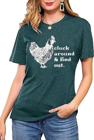 Cluck Around & Find Out Shirt Women Funny Chicken Graphic Tee Inspirational Letter Loose Work Top Casual Farmer Tshirt in Saudi Arabia