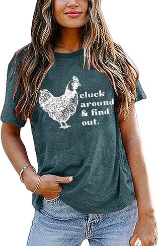 Cluck Around & Find Out Shirt Women Funny Chicken Graphic Tee Inspirational Letter Loose Work Top Casual Farmer Tshirt in Saudi Arabia