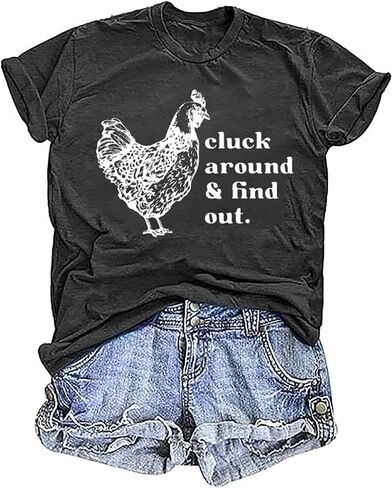 Cluck Around & Find Out Shirt Women Funny Chicken Graphic Tee Inspirational Letter Loose Work Top Casual Farmer Tshirt in Saudi Arabia