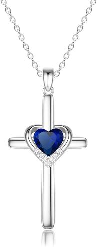 Cross Necklace with Genuine Heart Birthstone for Women Girl, Faith and Love, Women Teen Girl Jewelry, Birthday Gifts for Her in Saudi Arabia