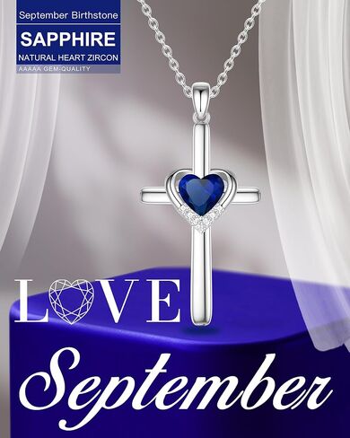 Cross Necklace with Genuine Heart Birthstone for Women Girl, Faith and Love, Women Teen Girl Jewelry, Birthday Gifts for Her in Saudi Arabia