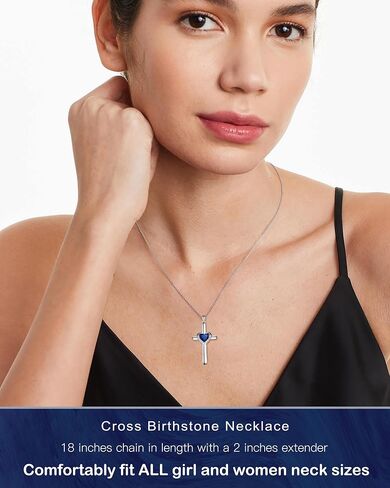 Cross Necklace with Genuine Heart Birthstone for Women Girl, Faith and Love, Women Teen Girl Jewelry, Birthday Gifts for Her in Saudi Arabia