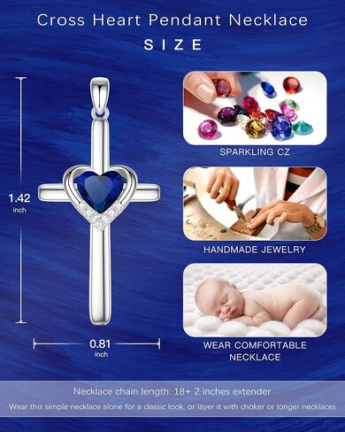 Cross Necklace with Genuine Heart Birthstone for Women Girl, Faith and Love, Women Teen Girl Jewelry, Birthday Gifts for Her in Saudi Arabia