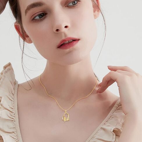 Gold Cat Necklace 14k Gold Cat and Girl Pendant Necklace Fine Gold Love Heart Pet Jewelry Christmas Gifts for Women Girls Her Mother Daughter Sister Friends Cat lover in Saudi Arabia