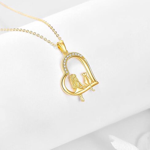 Gold Cat Necklace 14k Gold Cat and Girl Pendant Necklace Fine Gold Love Heart Pet Jewelry Christmas Gifts for Women Girls Her Mother Daughter Sister Friends Cat lover in Saudi Arabia