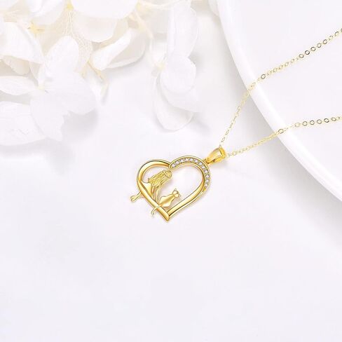 Gold Cat Necklace 14k Gold Cat and Girl Pendant Necklace Fine Gold Love Heart Pet Jewelry Christmas Gifts for Women Girls Her Mother Daughter Sister Friends Cat lover in Saudi Arabia