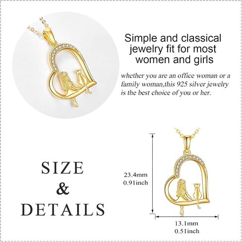 Gold Cat Necklace 14k Gold Cat and Girl Pendant Necklace Fine Gold Love Heart Pet Jewelry Christmas Gifts for Women Girls Her Mother Daughter Sister Friends Cat lover in Saudi Arabia
