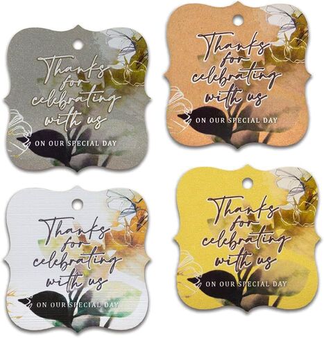 Summer-Ray 50pcs Thank You for Celebrating with Us on Our Special Day Wedding Bridal Shower Favors Gift Tags with Enchanting Leaves (White) in Saudi Arabia