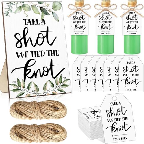 قطعة واحدة من علامة Take a Shot We Tied The Knot Sign مع 100 قطعة من علامة تغليف الهدايا و2 حزم من الحبال لتزيين حفلات الزفاف وحفلات الزفاف in Saudi Arabia