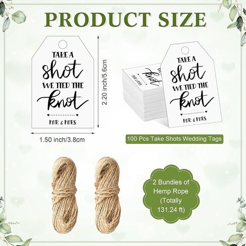 قطعة واحدة من علامة Take a Shot We Tied The Knot Sign مع 100 قطعة من علامة تغليف الهدايا و2 حزم من الحبال لتزيين حفلات الزفاف وحفلات الزفاف in Saudi Arabia