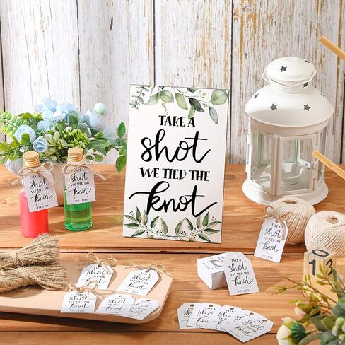 قطعة واحدة من علامة Take a Shot We Tied The Knot Sign مع 100 قطعة من علامة تغليف الهدايا و2 حزم من الحبال لتزيين حفلات الزفاف وحفلات الزفاف in Saudi Arabia