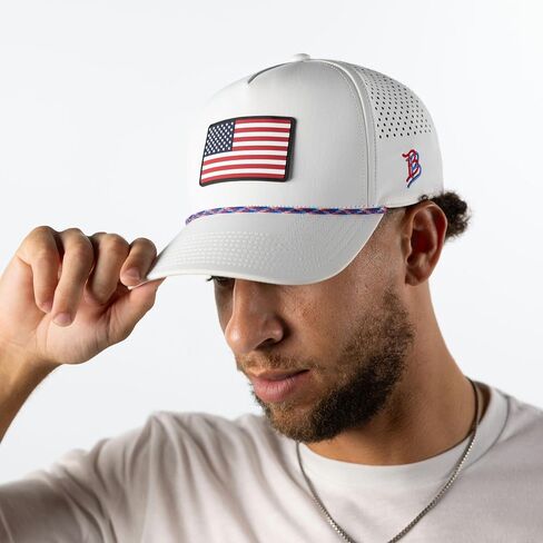 قبعة من الحبال ذات 5 ألواح منحنية من مادة PVC ذات العلامة التجارية Bills Old Glory، تناسب مقاس 7-7 7/8، مشبك خلفي قابل للتعديل in Kuwait