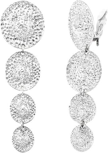 Rosemarie & Jubalee Women's Statement Shoulder Duster Hammered Metal Dangle Clip On Style Long Earrings, 4.25" in Saudi Arabia