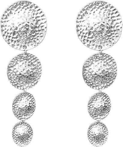 Rosemarie & Jubalee Women's Statement Shoulder Duster Hammered Metal Dangle Clip On Style Long Earrings, 4.25" in Saudi Arabia