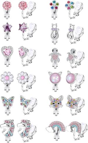 JeryWe 12/14 زوجًا لطيفًا بمشبك على الأقراط للنساء لا يسبب الحساسية على شكل قلب ونجمة فراشة وزهرة قطة تشيكوسلوفاكيا أقراط مشبكية متعددة الألوان بمشبك على شكل مسمار غير مثقوبة مجموعة أقراط الأميرة للعب in Kuwait