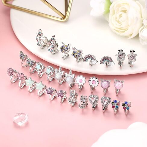 JeryWe 12/14 زوجًا لطيفًا بمشبك على الأقراط للنساء لا يسبب الحساسية على شكل قلب ونجمة فراشة وزهرة قطة تشيكوسلوفاكيا أقراط مشبكية متعددة الألوان بمشبك على شكل مسمار غير مثقوبة مجموعة أقراط الأميرة للعب in Kuwait