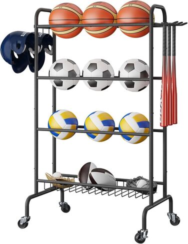 Basketball Rack, 4-Layers Rolling Basketball Shooting Training Stand, Sports Equipment Storage with Wheels and Basket for Volleyball, Football and Basketball Accessories,TBL002B in Saudi Arabia