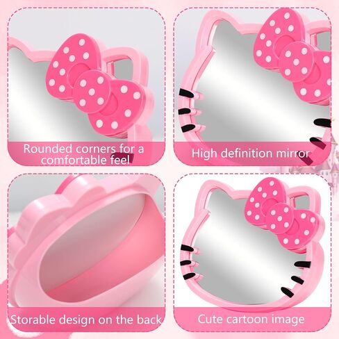Desktop Makeup Mirror - Cartoon Cat Shape Kawaii &Vanity Mirror, Pink Plush Hello Headband, Birthday Gift for Girls Party Favor in Saudi Arabia