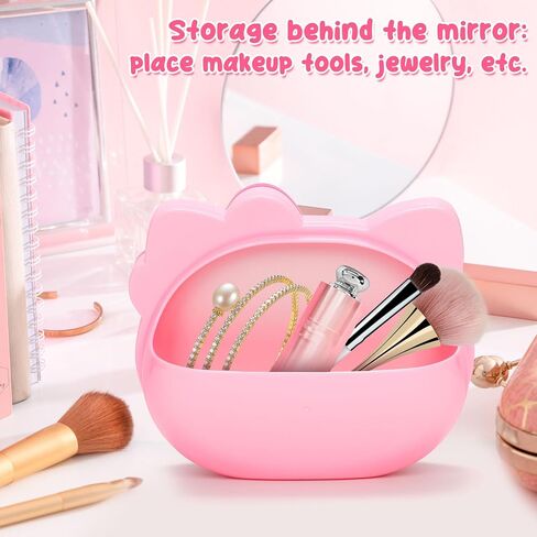 Desktop Makeup Mirror - Cartoon Cat Shape Kawaii &Vanity Mirror, Pink Plush Hello Headband, Birthday Gift for Girls Party Favor in Saudi Arabia