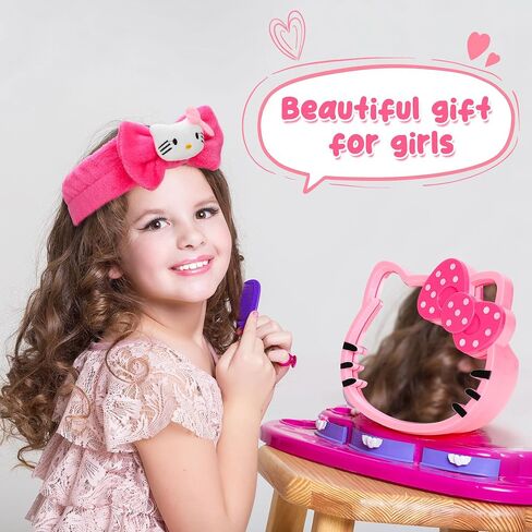 Desktop Makeup Mirror - Cartoon Cat Shape Kawaii &Vanity Mirror, Pink Plush Hello Headband, Birthday Gift for Girls Party Favor in Saudi Arabia