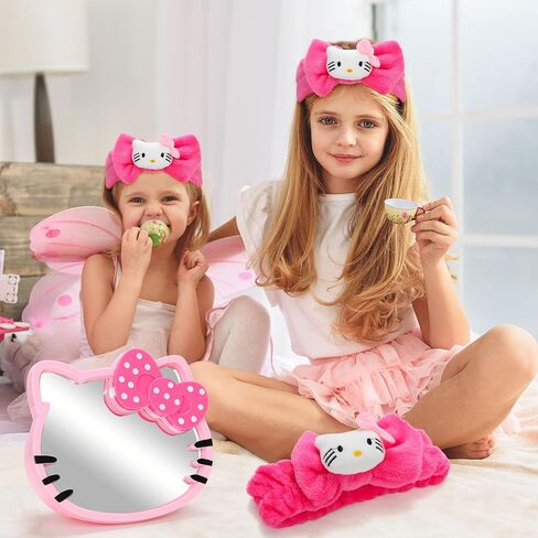 Desktop Makeup Mirror - Cartoon Cat Shape Kawaii &Vanity Mirror, Pink Plush Hello Headband, Birthday Gift for Girls Party Favor in Saudi Arabia