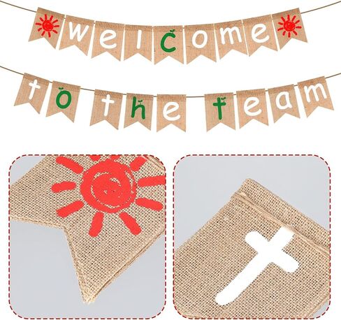 20pcs Welcome to The Team Banner, Pre-Strung Welcome Sign for New Employee & Team Member Burlap Welcome Backdrop for Office Party Hanging Decorations Supplies in Saudi Arabia
