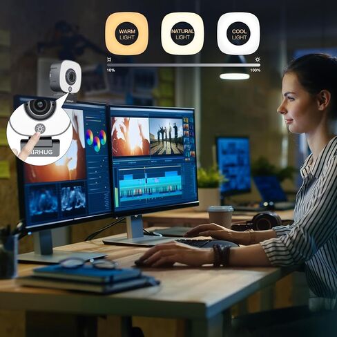 AIRHUG 4K Webcam, Webcam with Microphone, Adjustable Light Computer Camera with Privacy Cover, USB Plug and Play for Laptop Video Calling in Kuwait