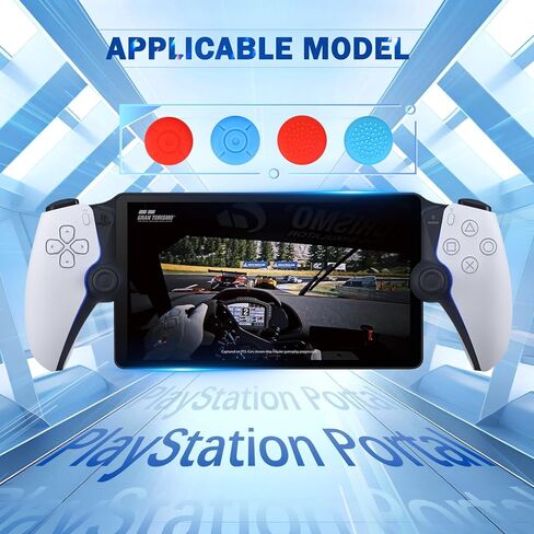 قبعات DLseego Thumb Grips لمشغل Playstation Portal Remote Player، حماية كاملة مضادة للانزلاق ومضادة للخدش ومضادة لبصمات الأصابع وغطاء غطاء على شكل زر كرتوني 4 أغطية عصا الإبهام - أحمر وأزرق in Kuwait