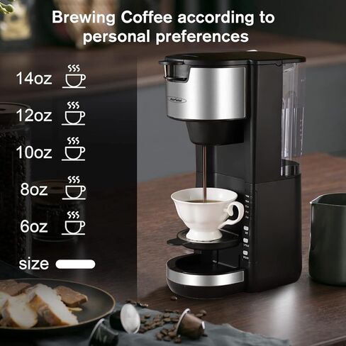 ماكينة صنع القهوة الفردية لكوب K والقهوة المطحونة، ماكينة صنع القهوة بكوب واحد من 6 إلى 14 أونصة، ماكينة صنع القهوة بماء 30 أونصة، صينية تنقيط قابلة للتعديل ووظيفة الإغلاق التلقائي in Kuwait