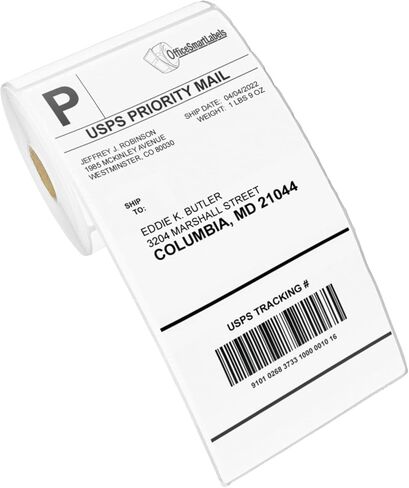 ملصقات OfficeSmartLabels - ملصقات حرارية مباشرة مقاس 4 × 8 بوصة - متوافقة مع طابعات الملصقات المكتبية Zebra & Rollo والمزيد - 1 بوصة، لاصق دائم ومثقوب [4 بكرات، 800 ملصق] in Kuwait