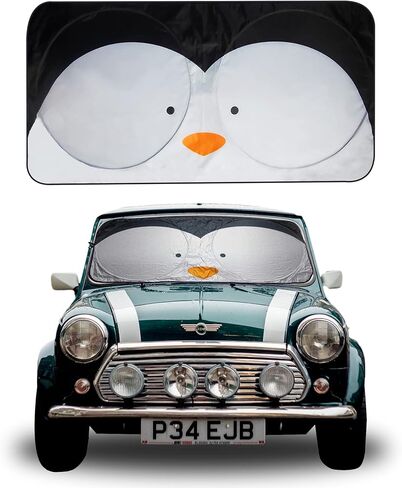 FH Group Medium Foldable Penguin Print Car Windshield Sun Shade - Portable Reflective Sun Visor for Sedans, SUVs, and Trucks Black in Saudi Arabia