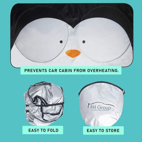 FH Group Medium Foldable Penguin Print Car Windshield Sun Shade - Portable Reflective Sun Visor for Sedans, SUVs, and Trucks Black in Saudi Arabia
