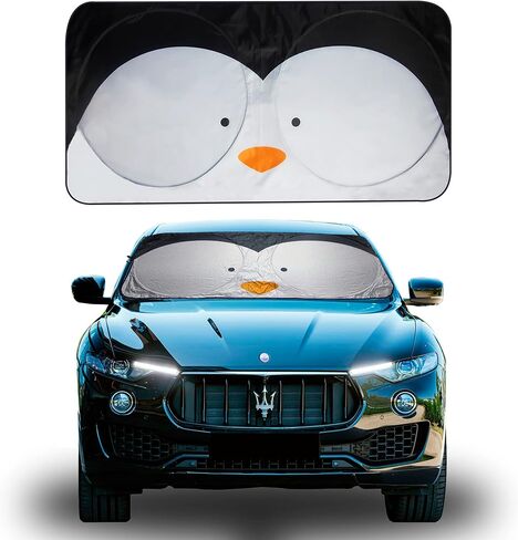 FH Group Medium Foldable Penguin Print Car Windshield Sun Shade - Portable Reflective Sun Visor for Sedans, SUVs, and Trucks Black in Saudi Arabia