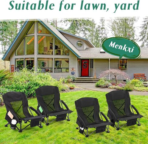 4 Pcs Low Beach Chairs for Adults with Cup Holder Magazine Bag, Carry Bag Folding Portable Camping Chairs with Mesh Back Low Seat for Traveling Outdoor Sand Lawn Picnic, Support 300lbs in Saudi Arabia