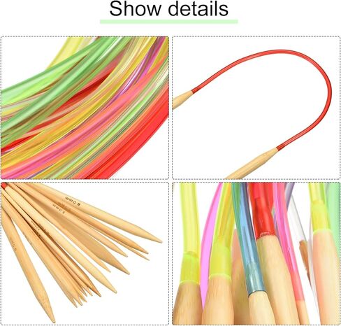 uxcell Bamboo Circular Knitting Needles, 18pcs 2-10mm Double Pointed Bamboo Circular Knitting Needle with Plastic Tube for DIY Weaving, 60cm(23.6") Length in Saudi Arabia