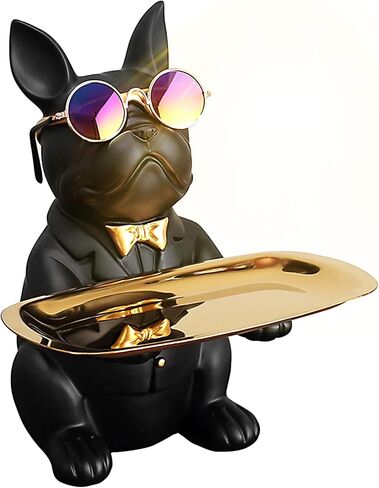 French Bulldog Statues for Home Decor,Cute Dog Statue with Tray French Bulldog Accessories & Gifts,Black Or Brown Sculptures Home Decor,Coin Piggy Bank Storage Tray(Brown) in Saudi Arabia