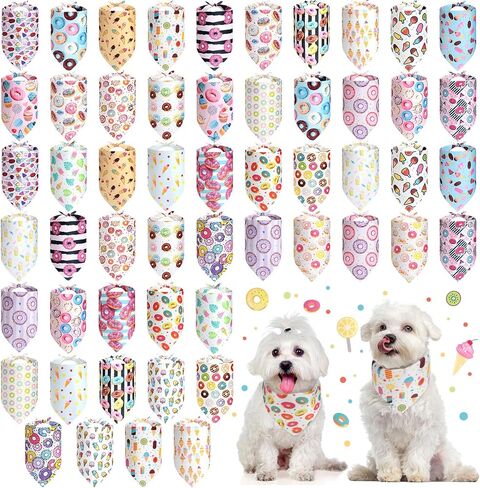54 Pieces Dog Bandana Bulk Donut Pet Bandana Summer Cute Adjustable Triangle Bibs Scarf Comfortable Soft Pastel Pattern Dog Kerchief for Small Medium Dogs in Saudi Arabia