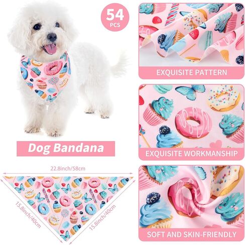 54 Pieces Dog Bandana Bulk Donut Pet Bandana Summer Cute Adjustable Triangle Bibs Scarf Comfortable Soft Pastel Pattern Dog Kerchief for Small Medium Dogs in Saudi Arabia