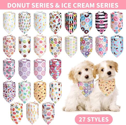 54 Pieces Dog Bandana Bulk Donut Pet Bandana Summer Cute Adjustable Triangle Bibs Scarf Comfortable Soft Pastel Pattern Dog Kerchief for Small Medium Dogs in Saudi Arabia