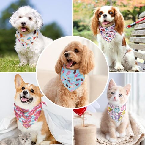 54 Pieces Dog Bandana Bulk Donut Pet Bandana Summer Cute Adjustable Triangle Bibs Scarf Comfortable Soft Pastel Pattern Dog Kerchief for Small Medium Dogs in Saudi Arabia