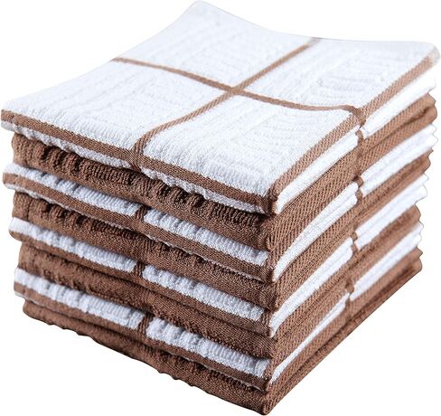 Sticky Toffee Cotton Kitchen Towels Dishcloths Set of 8, Gray and White Tea Towels, Reusable and Absorbent Cleaning Cloths, Oeko-Tex Cotton, 12 in x 12 in in Kuwait