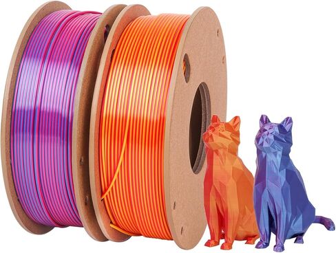 Dual Color 3D Printer Filament Bundle, PLA 1.75mm Silk Shiny 3D Printing Filament Multicolor,Dimensional Accuracy +/-0.03mm Fit Most FDM Printer 250gX2 Spools Filament for 3D Printer. in Kuwait