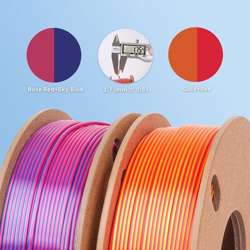 Dual Color 3D Printer Filament Bundle, PLA 1.75mm Silk Shiny 3D Printing Filament Multicolor,Dimensional Accuracy +/-0.03mm Fit Most FDM Printer 250gX2 Spools Filament for 3D Printer. in Kuwait