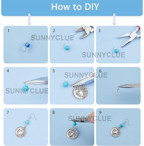 SUNNYCLUE 1 صندوق DIY 8 أزواج نجمة القمر الشمس أقراط صنع عدة الخرز الفيروزي صنع المجوهرات اكسسوارات لوازم البوهيمي نمط سحر DIY صنع مجموعات للمبتدئين البالغين تعليمات الفضة in Saudi Arabia