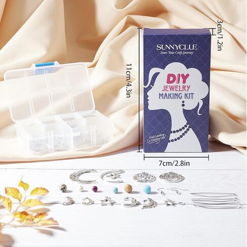 SUNNYCLUE 1 صندوق DIY 8 أزواج نجمة القمر الشمس أقراط صنع عدة الخرز الفيروزي صنع المجوهرات اكسسوارات لوازم البوهيمي نمط سحر DIY صنع مجموعات للمبتدئين البالغين تعليمات الفضة in Saudi Arabia