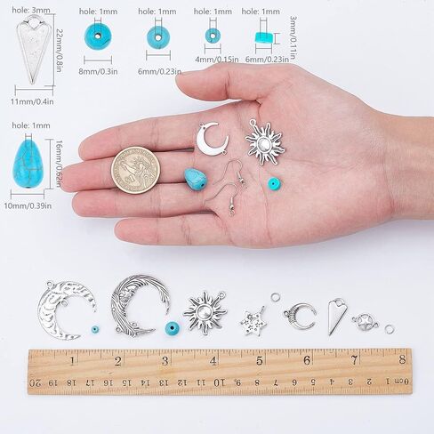 SUNNYCLUE 1 صندوق DIY 8 أزواج نجمة القمر الشمس أقراط صنع عدة الخرز الفيروزي صنع المجوهرات اكسسوارات لوازم البوهيمي نمط سحر DIY صنع مجموعات للمبتدئين البالغين تعليمات الفضة in Saudi Arabia