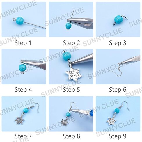 SUNNYCLUE 1 صندوق DIY 8 أزواج نجمة القمر الشمس أقراط صنع عدة الخرز الفيروزي صنع المجوهرات اكسسوارات لوازم البوهيمي نمط سحر DIY صنع مجموعات للمبتدئين البالغين تعليمات الفضة in Saudi Arabia